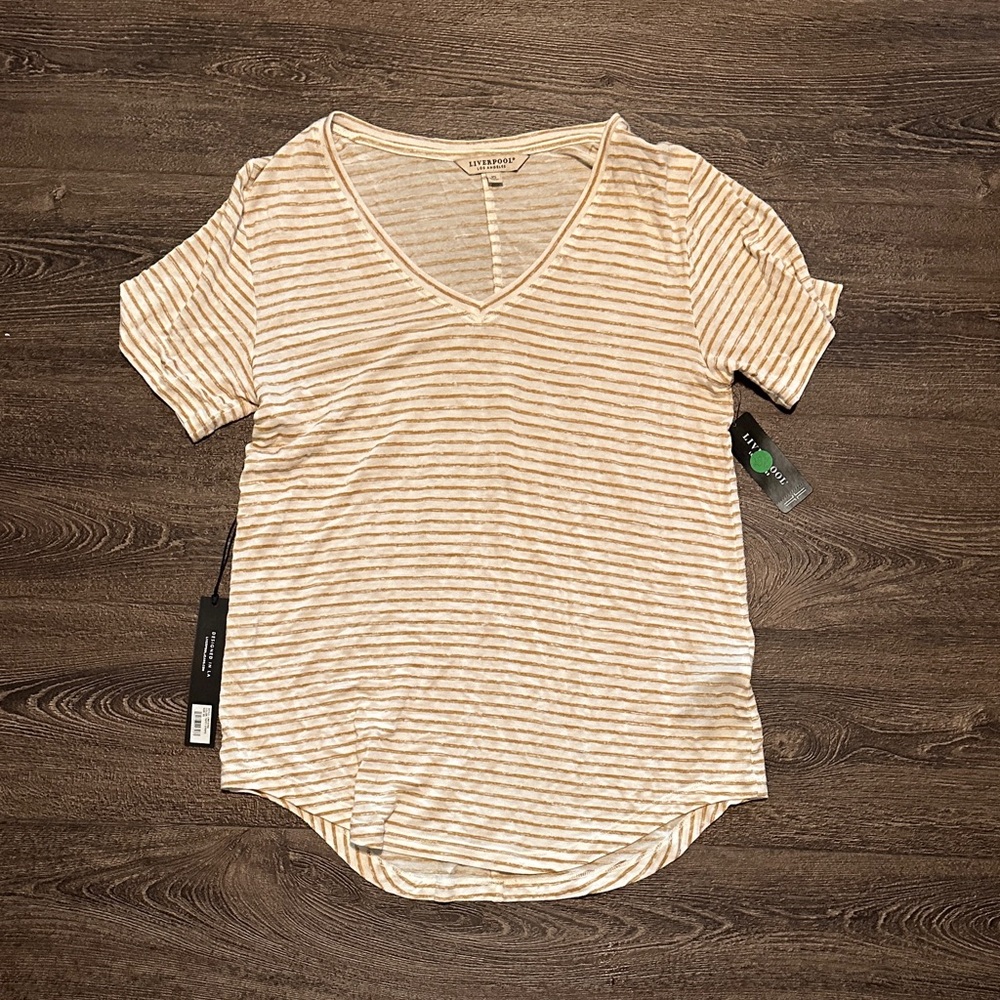 Liverpool Beige and White Striped Short Sleeve Tee